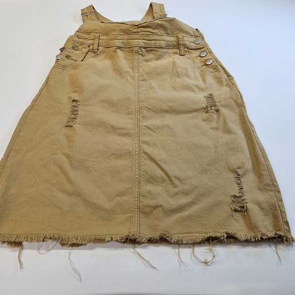 Bohme Distressed Denim Overall Skirt Shortalls Raw Hem Oversized Women Sz Medium - Picture 2 of 7